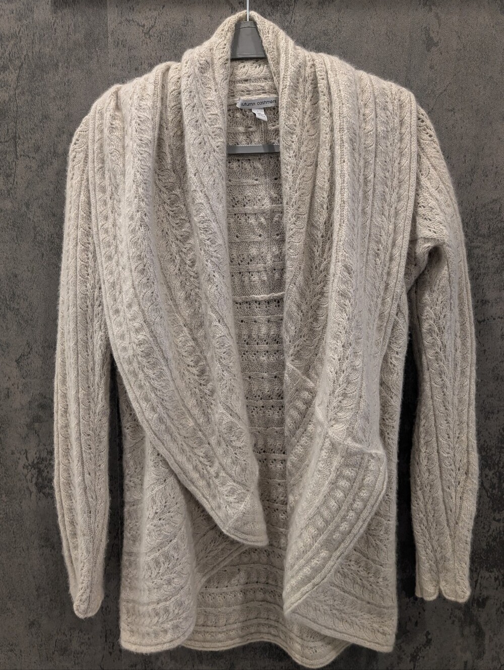 Autumn Cashmere Cable Knit Shawl Collar Cardigan, Light Beige